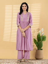 Lilac purple silk yoke style kurti set charm