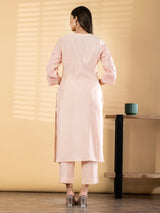 Peach cotton silk straight cut kurti set soft charm