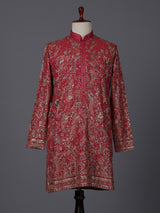 Red georgette embroidered work festive mandarin kurta suit