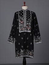 Black silk embroidered work festive mandarin collar kurta suit