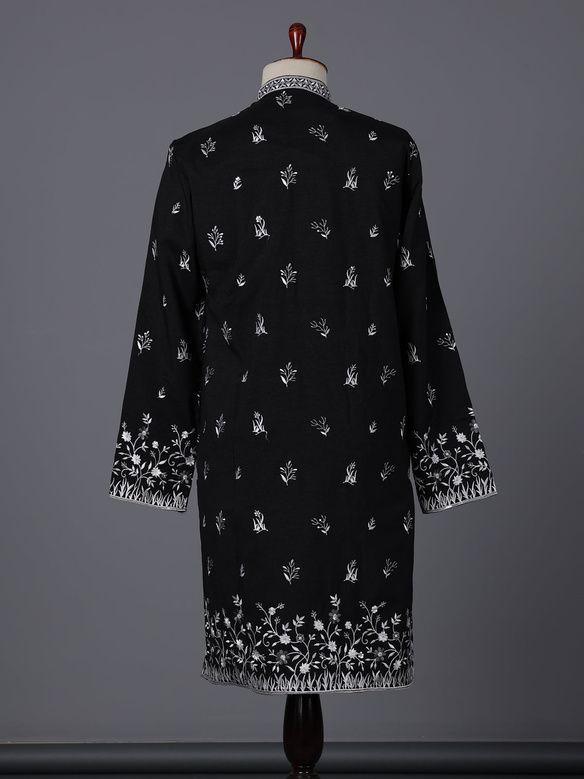 Black silk embroidered work festive mandarin collar kurta suit