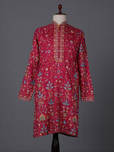 Deep rani pink silk floral embroidered festive kurta suit
