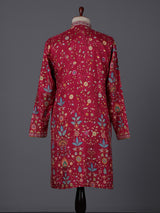 Deep rani pink silk floral embroidered festive kurta suit