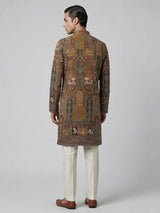 Mehendi olive silk zardosi festive kurta suit