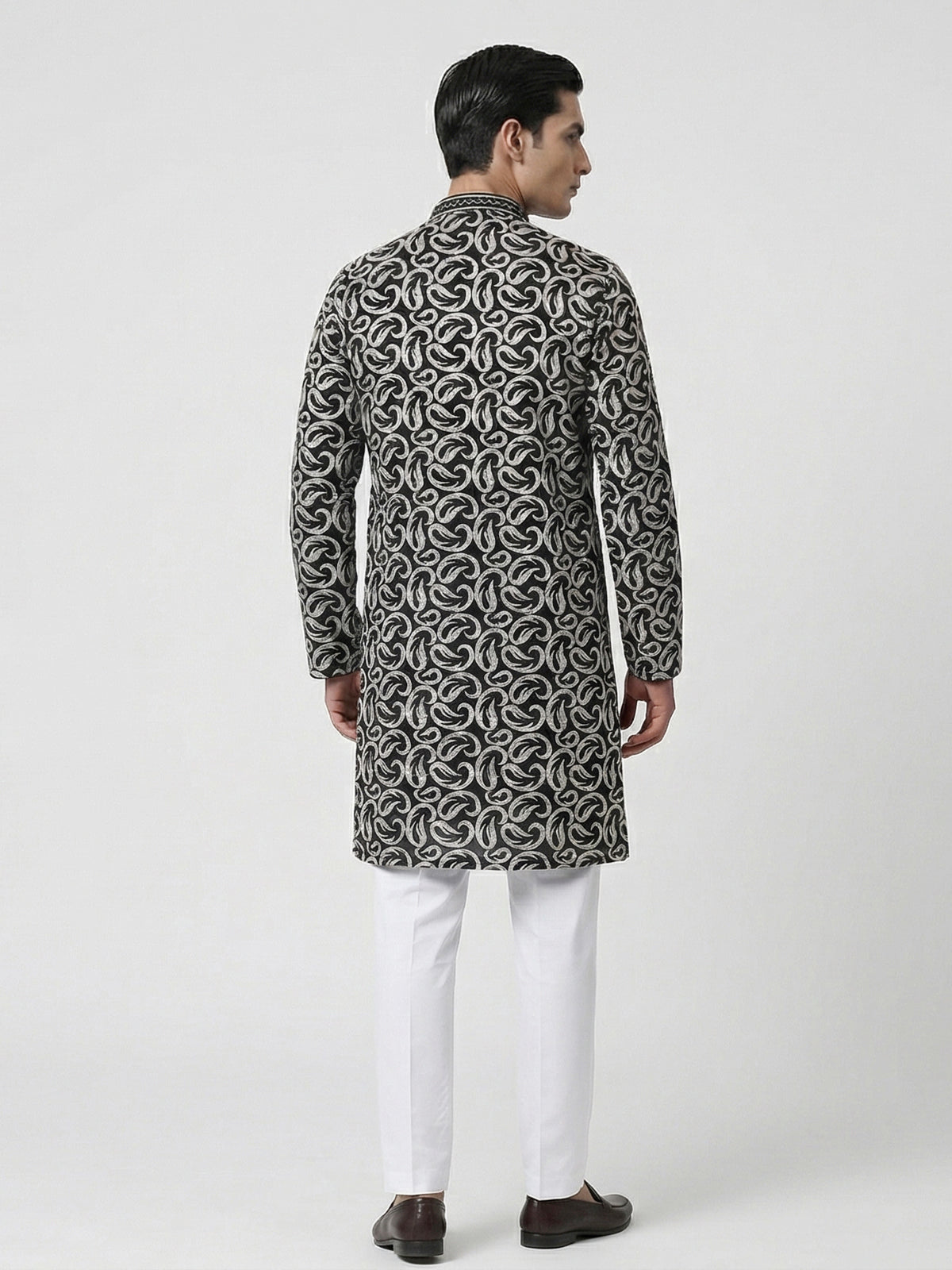Black cotton silk embroidered work festive kurta suit