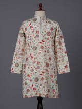 Cream silk floral resham work festive kurta suit