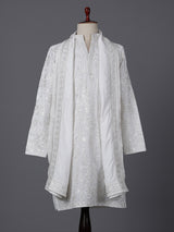 White cotton silk embroidered work festive kurta suit
