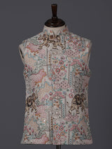 Cream jute thread and sequin festive waistcoat