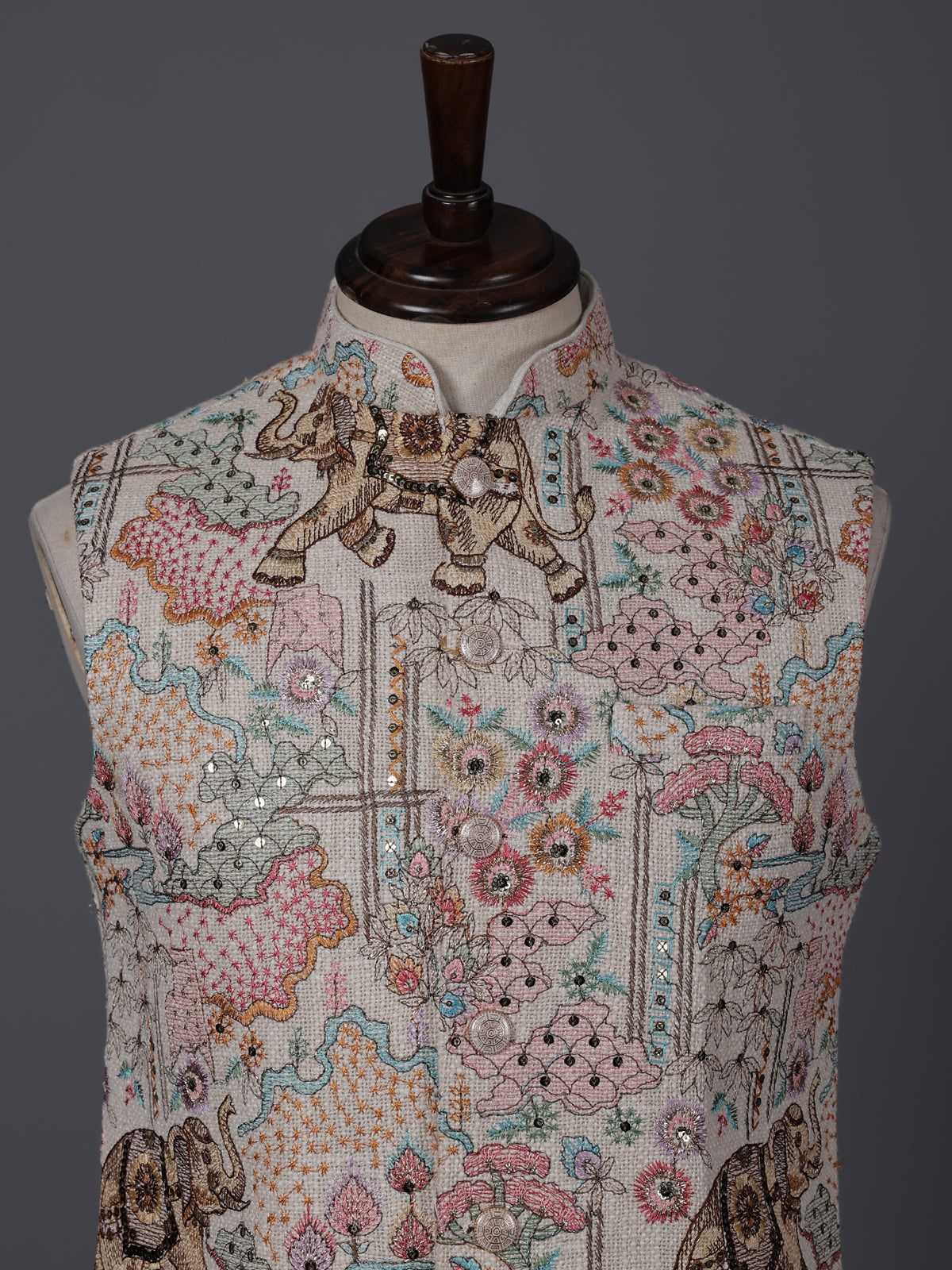 Cream jute thread and sequin festive waistcoat