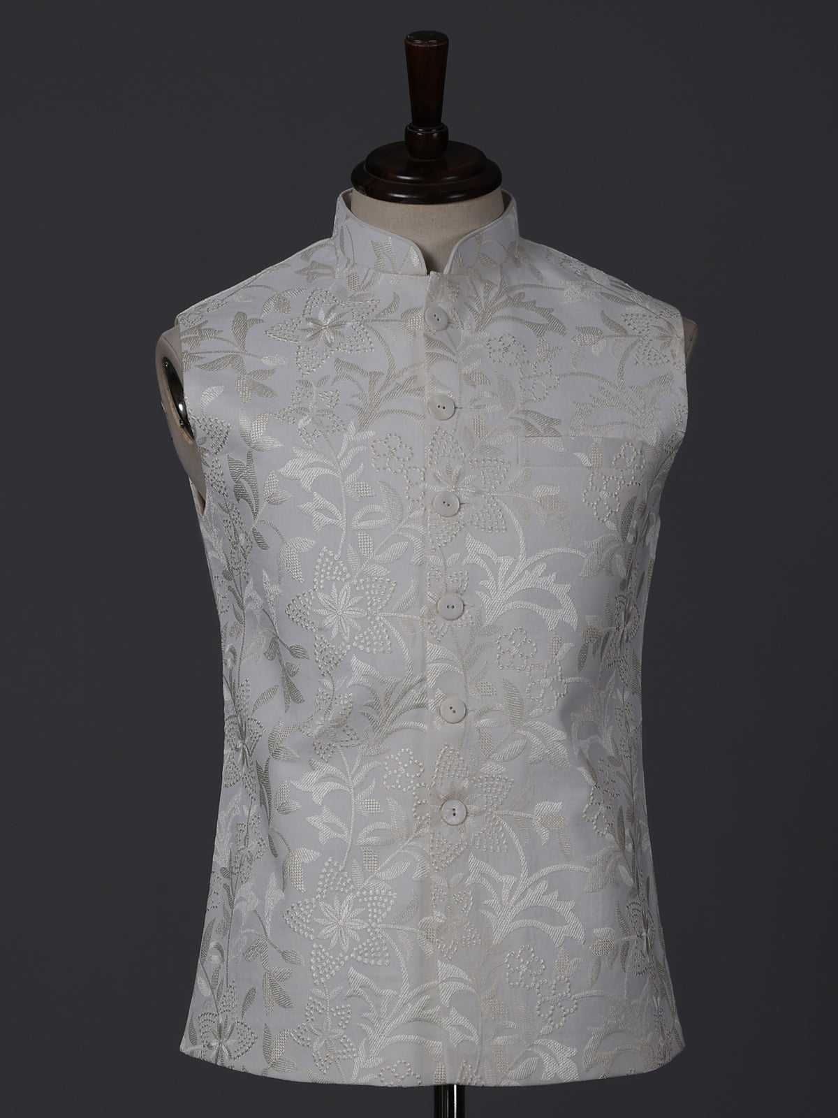 White cotton embroidered festive waistcoat for celebrations