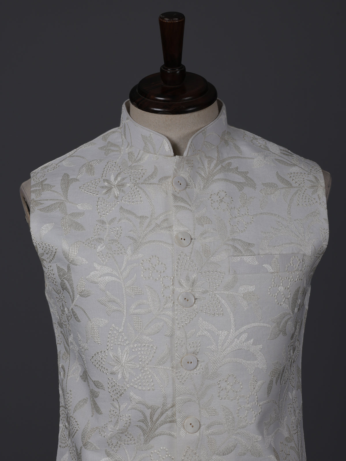 White cotton embroidered festive waistcoat for celebrations