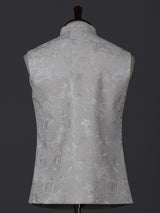 White cotton embroidered festive waistcoat for celebrations