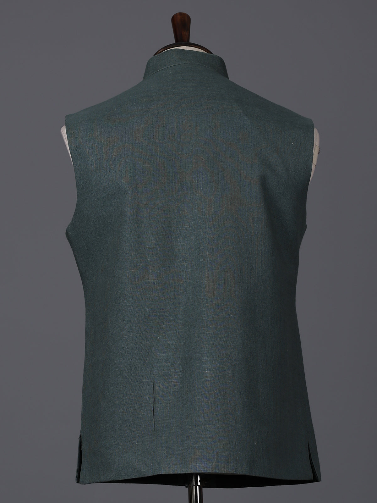 Dark green linen heavily embellished waistcoat with brooch