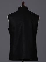 Black cotton embellished waistcoat with brooch for festive