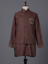 Brown cotton linen heavily embellished waistcoat set