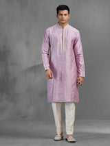 Lilac purple handloom silk zari resham festive kurta pajama
