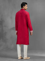 Magenta silk geometric embroidered statement kurta suit