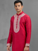 Magenta silk geometric embroidered statement kurta suit