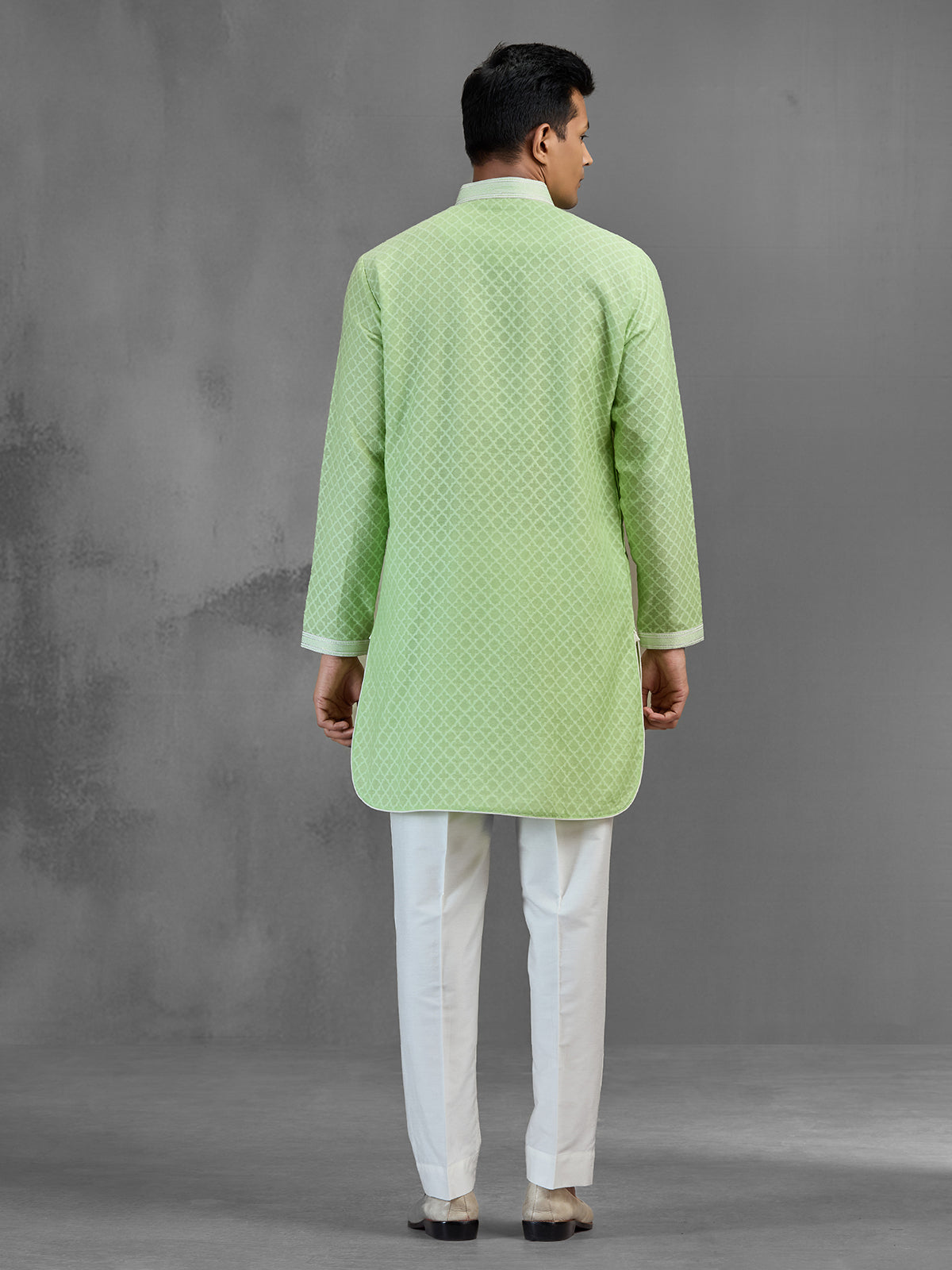 Pista green chikankari festive banarasi silk kurta pajama