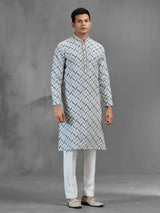Off white chevron embroidered banarasi silk festive kurta pajama