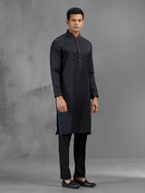 Black soft silk minimal threadwork elegant kurta suit