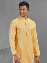 Yellow soft silk festive thread embroidered kurta suit