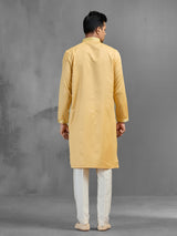 Yellow soft silk festive thread embroidered kurta suit