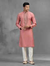 Dark pink banarasi silk stone embellished festive kurta suit