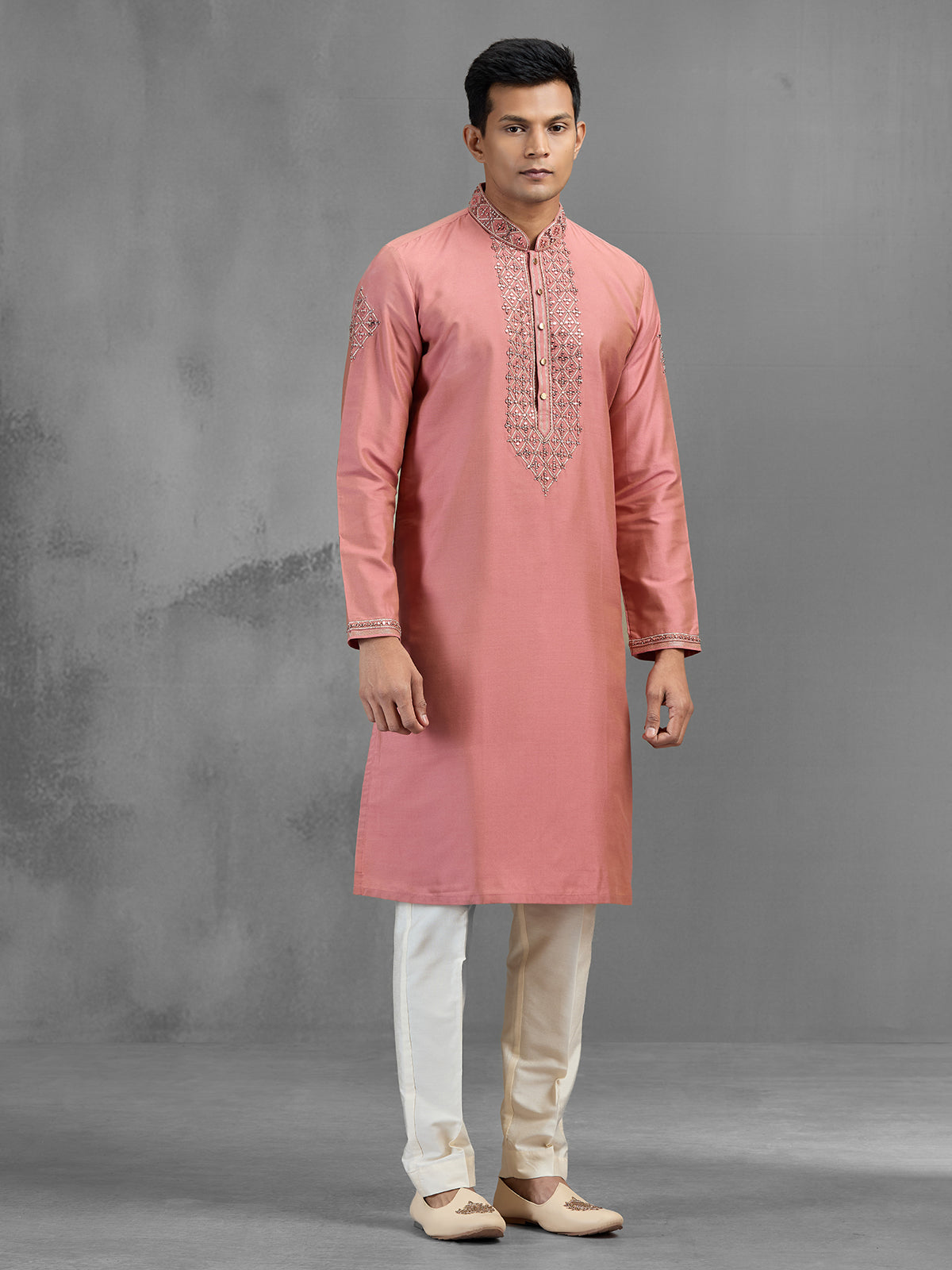 Dark pink banarasi silk stone embellished festive kurta suit