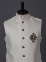Cream cotton silk patch work waistcoat