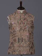Beige jute embroidery waistcoat