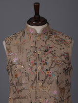 Beige jute embroidery waistcoat