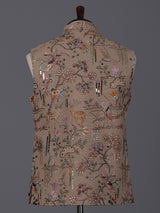 Beige jute embroidery waistcoat