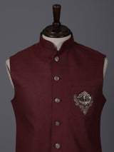 Classy maroon cotton silk patch work waistcoat