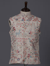 Beige embroidery jute waistcoat