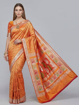 Orange zari banarasi silk saree
