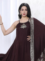 Wine satin silk festive kurti palazzo set with zari dupatta