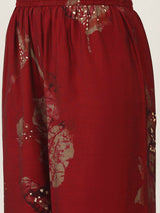 Maroon cotton silk printed kurti palazzo set elegance