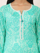 Mint green cotton printed casual kurti daily wear