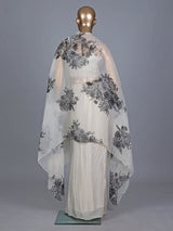 Cream silk indowestern suit with designer long shrug