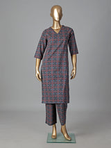Stone blue cotton printed kurti set everyday elegance