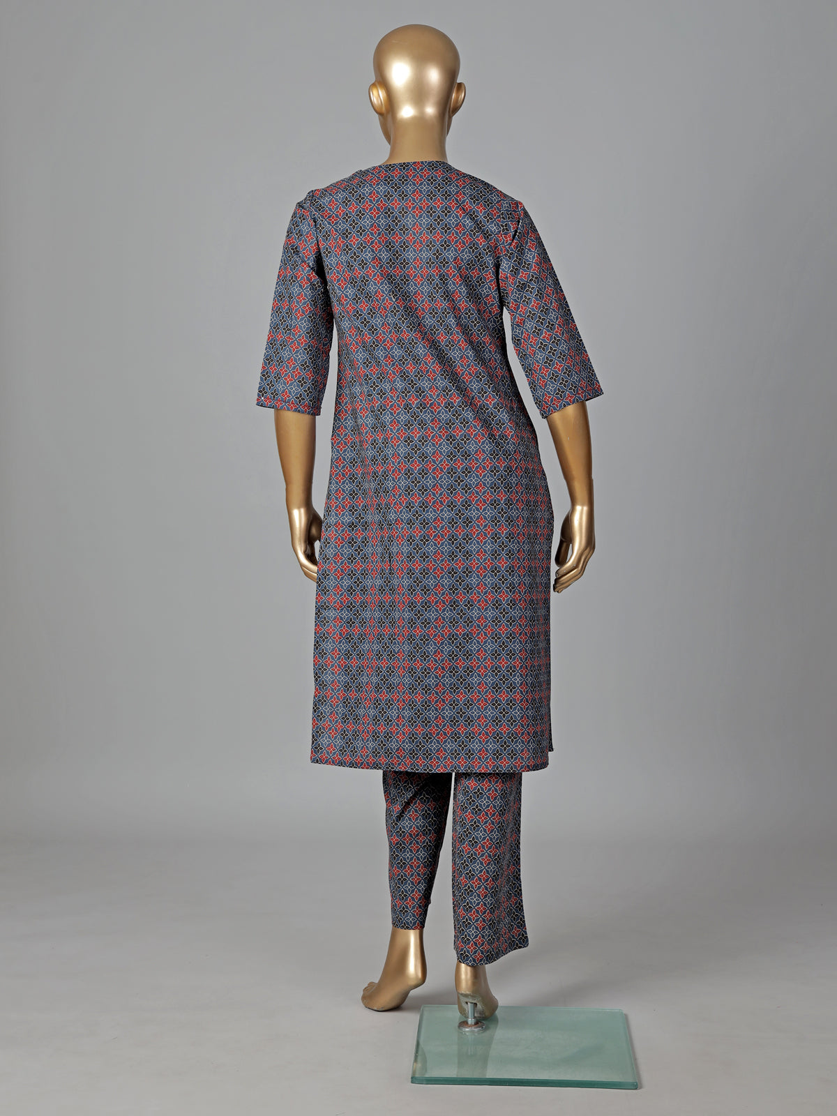 Stone blue cotton printed kurti set everyday elegance