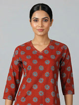 Maroon cotton silk printed kurti set soft elegance