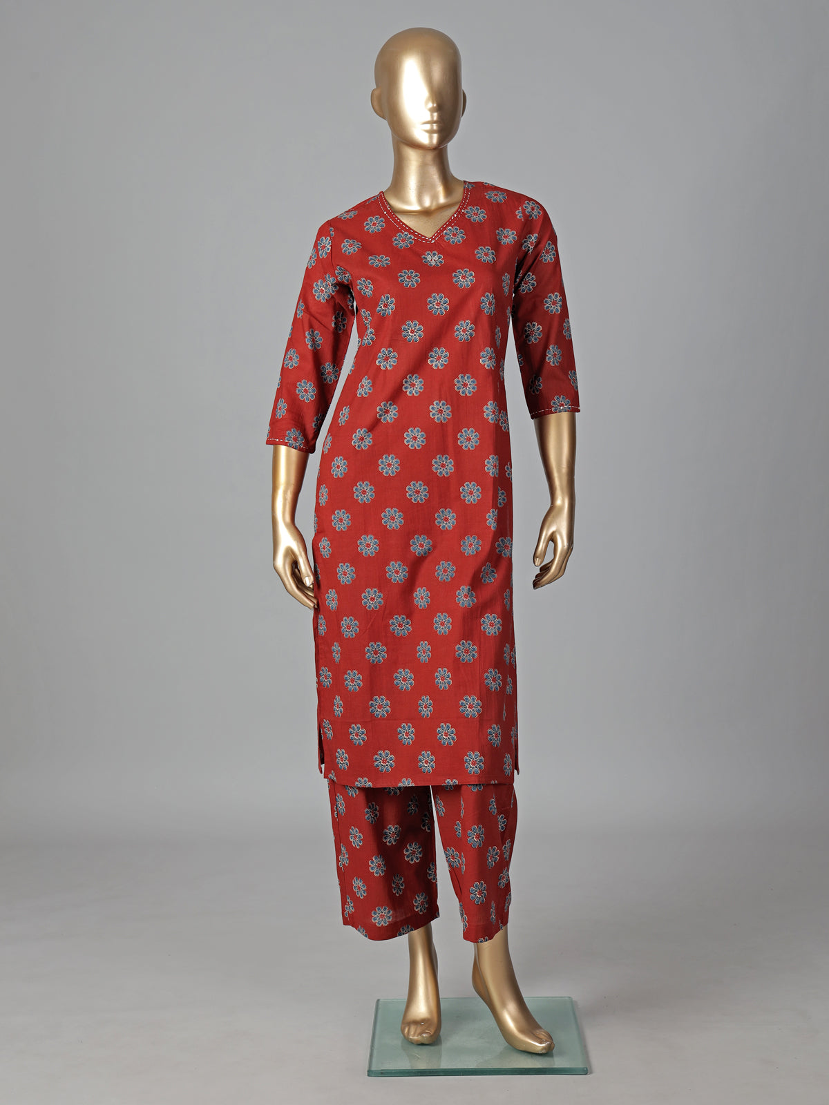 Maroon cotton silk printed kurti set soft elegance