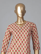 Cream cotton silk printed kurti set subtle charm