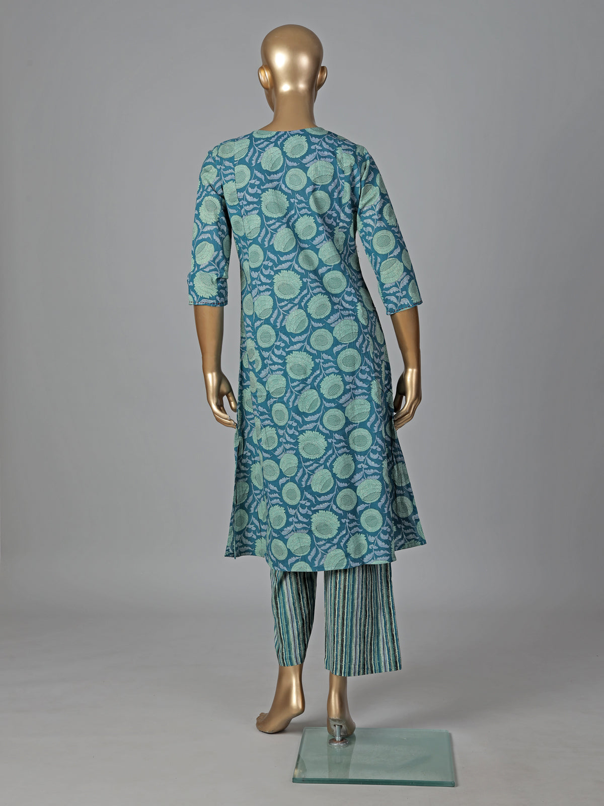 Blue cotton silk floral printed kurti set grace