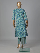 Blue cotton silk floral printed kurti set grace