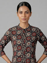 Black cotton silk floral printed kurti set style