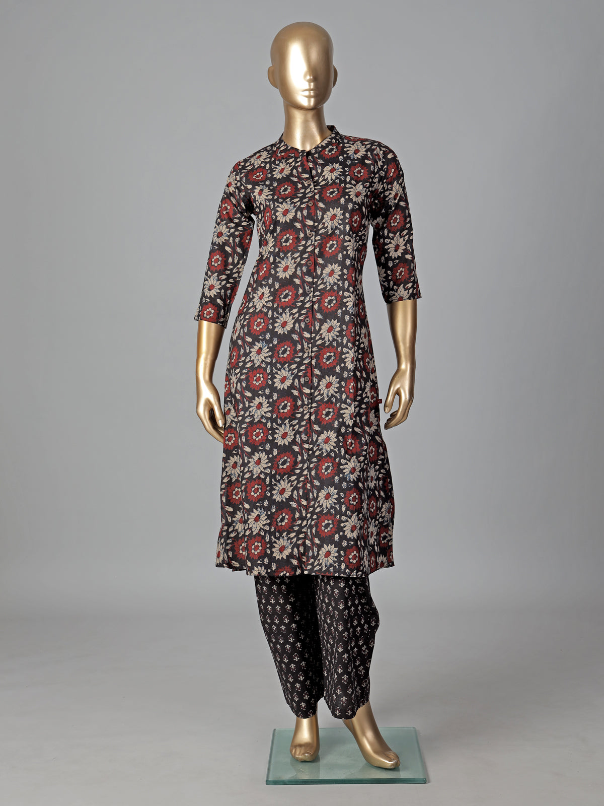 Black cotton silk floral printed kurti set style