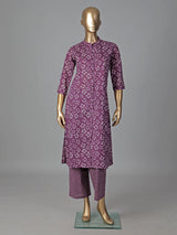 Purple cotton silk floral printed kurti set elegance